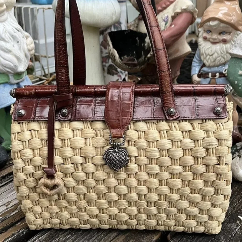 Brighton Woven Ruth Purse Bag Straw Wicker Natural Leather Trim Dr. Doctor Tote